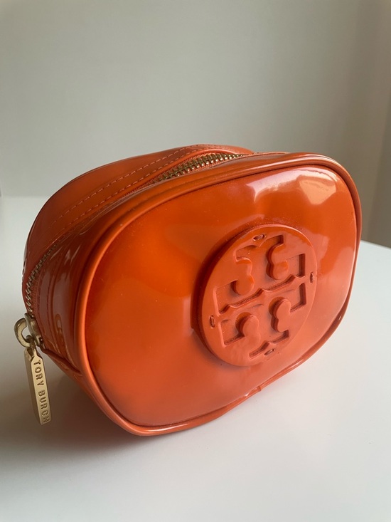Tory Burch Handbags - Tory Burch Bright Orange Patent Logo Cosmetic Case
